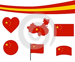 China Flag Map Ribbon And Heart Icons Vector Abstract National