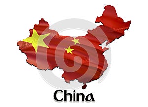 China Map Flag. 3D rendering China map and flag on Asia map. The national symbol of China. â€ŽBeijing flag on Asia background.