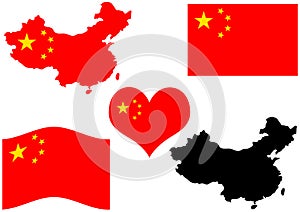 China map with flag and heart