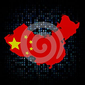 China map flag on hex code illustration
