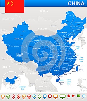 China - map and flag - illustration