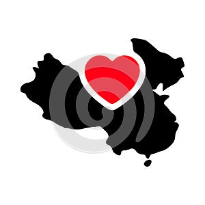 China map and heart symbol glyph icon