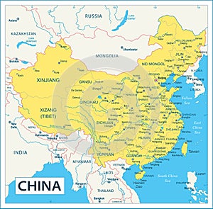 China map - highly detailed vector illustration