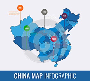 China map infographic template. All regions are selectable. Vector