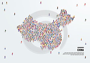 China Map. Large group of people form to create a shape of China Map.