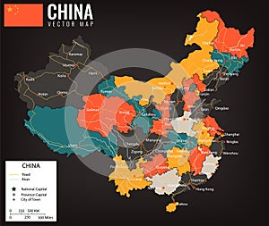 China map with provinces. All territories are selectable. Vector