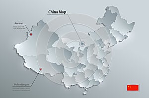 China map separate states individually glass card paper 3D