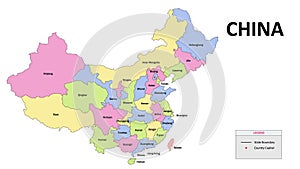 China Map. State and province map of China. Detailed colorful map of China