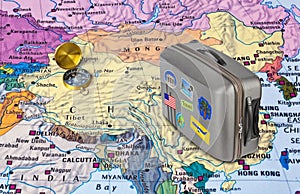 China map and travel case with stickers my photos