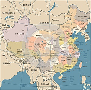 China Map - Vintage Vector Illustration