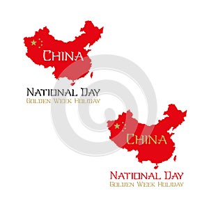 China National Day, Golden Week Holiday - map of the People`s Republic of China and text, concept for a greeting card. Great chine