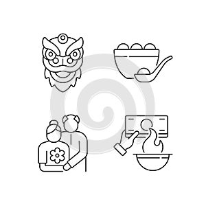 China national holidays linear icons set