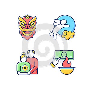 China national holidays RGB color icons set