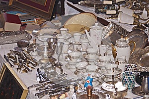 China and other objects in a flea market in Barcelona photo