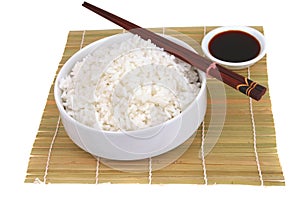 China rice on traditional bamboo mat