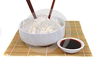 China rice on traditional bamboo mat