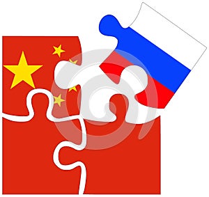 China - Russia : puzzle shapes with flags