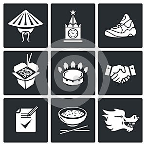 China and Russia Vector Icons Set