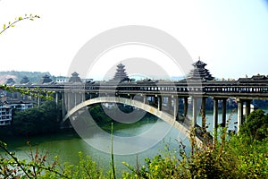 China`s guangxi sanjiang imitation Cheng Yangqiao - sanjiang dong the ancient bridge road bridge