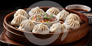 China's national dish, Xiao Long Bao. Dish close-up. Dumplings. Generative AI