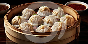 China's national dish, Xiao Long Bao. Dish close-up. Dumplings. Generative AI