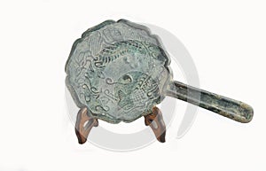 China's song dynasty fish grain dragon handle bronze mirror