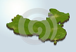 China map is green on a blue 3d background