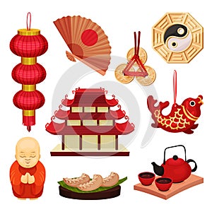 China set. Oriental culture and traditions. Vector illustration.