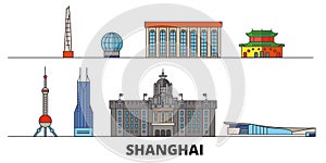 China, Shanghai flat landmarks vector illustration. China, Shanghai line city with famous travel sights, skyline, design