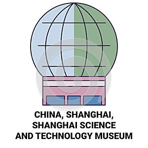 China, Shanghai, Shanghai Science And Technology Museum travel landmark vector illustration