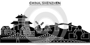 China, Shenzhen architecture urban skyline with landmarks