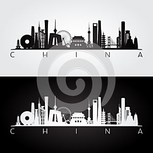 China skyline and landmarks silhouette