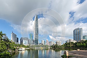 China skyscraper, Shenzhen Kingkey 100 building from lyche park
