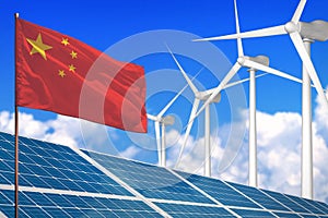 China solar and wind energy, renewable energy concept with solar panels - renewable energy against global warming - industrial