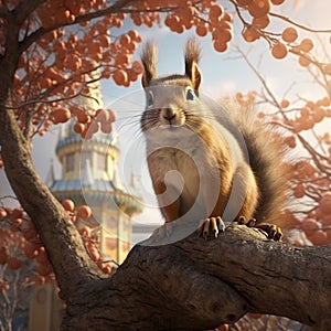 A China squirrel on the tree in Stalin park  Made With Generative AI illustration