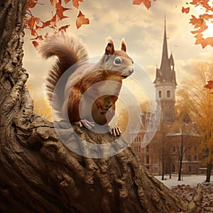 A China squirrel on the tree in Stalin park  Made With Generative AI illustration