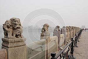 China stone lions on lugou bridge