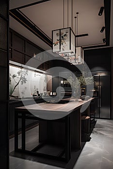 China style kitchen interior in luxury house