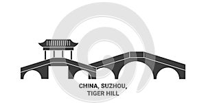 China, Suzhou, Tiger Hill travel landmark vector illustration