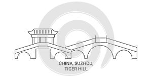 China, Suzhou, Tiger Hill travel landmark vector illustration
