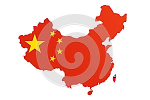 China and Taiwan flag map painted on white background