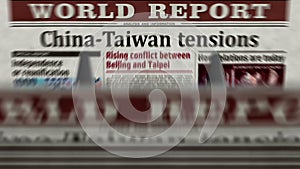 China and Taiwan tensions, conflict and crisis newspaper printing press