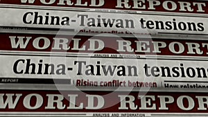 China and Taiwan tensions, conflict and crisis newspaper printing press