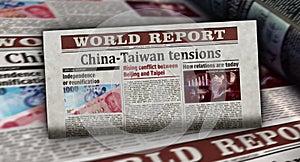 China and Taiwan tensions, conflict and crisis retro newspaper 3d illustration