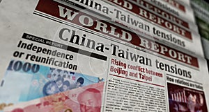 China and Taiwan tensions, conflict and crisis retro newspaper 3d illustration