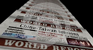 China and Taiwan tensions, conflict and crisis retro newspaper 3d illustration