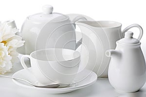 China tea set close-up isolated on white background