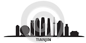 China, Tianjin city skyline isolated vector illustration. China, Tianjin travel black cityscape