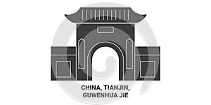 China, Tianjin, Guwenhua Jie travel landmark vector illustration