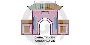 China, Tianjin, Guwenhua Jie travel landmark vector illustration